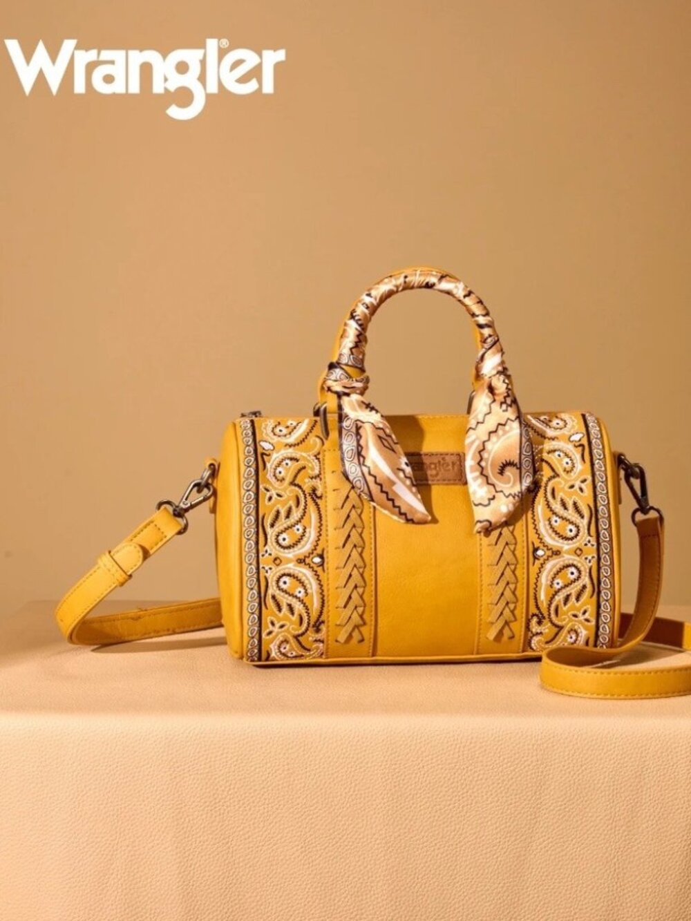 Wrangler Bandana Paisley Print Barrel Crossbody - Yellow